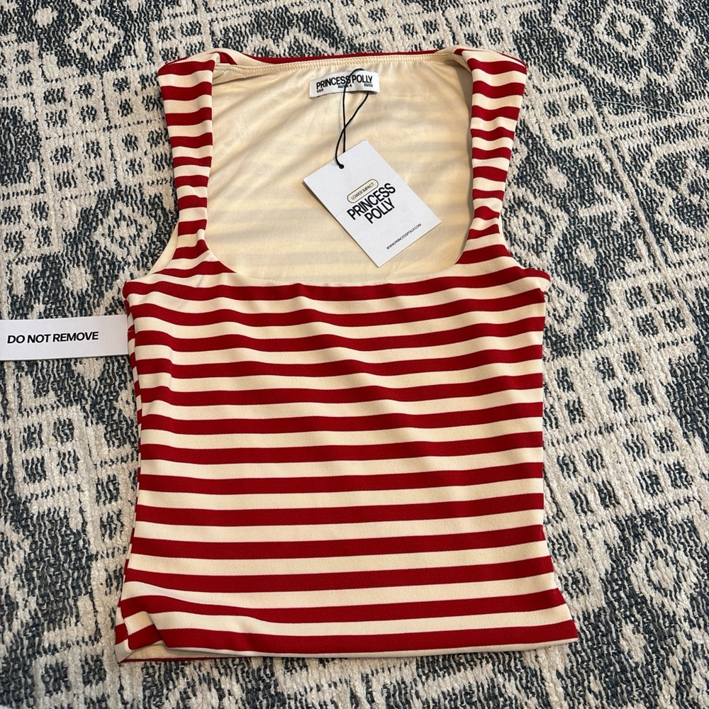 Princess Polly Striped Red and Cream Tank Top